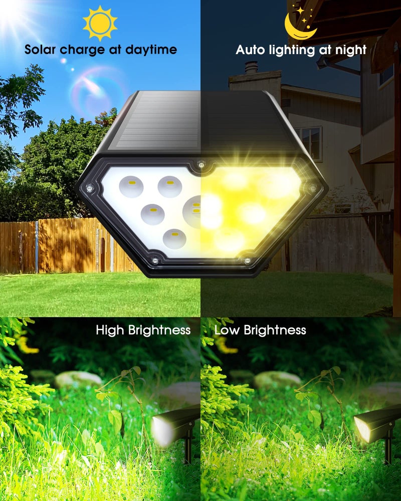 Biling Solar Spot Lights Outdoor, 2-in-1 Solar Landscape Lights 12 LED Bulbs Solar Powered IP67 Waterproof Adjustable Wall Light for Patio Pathway Yard Garden Driveway Pool - Warm White - Image 3